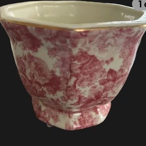 Vintage HTF BN Formalities Baum Bros. Large Pink Floral Gold Rim Holder.& Candle